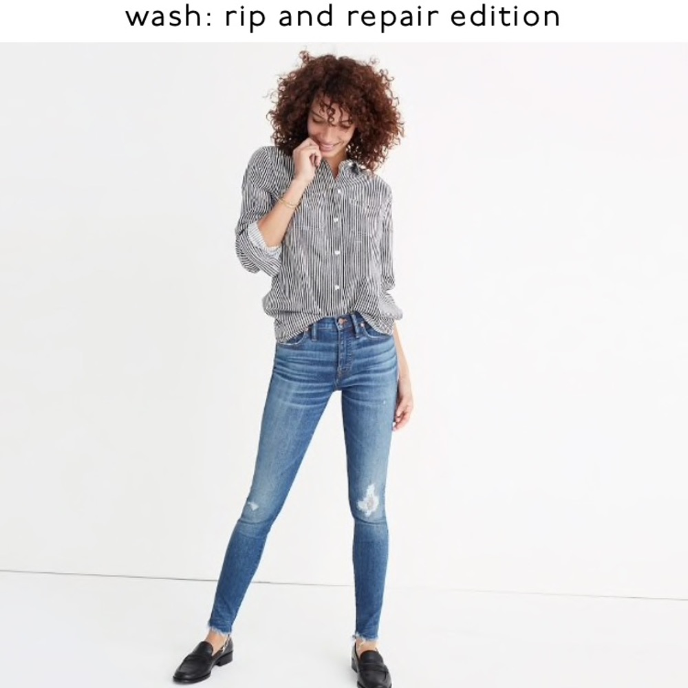 Madewell 9” high riser skinny distressed jeans